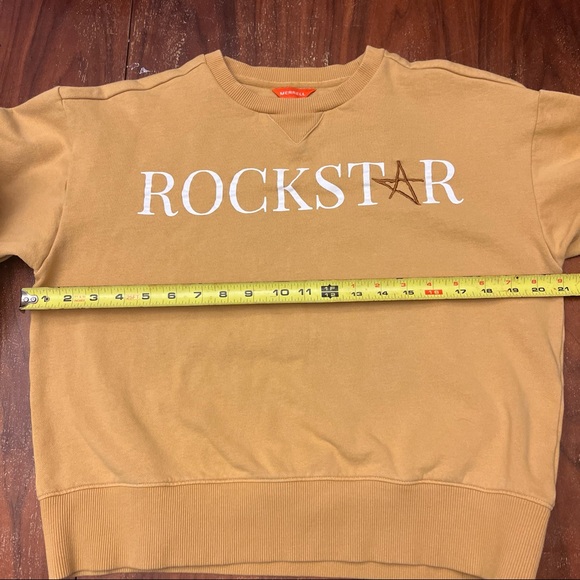 Merrell Rockstar Logo Sweatshirt M/M Tan Cotton Blend Crewneck Cozy core Outdoor - Picture 3 of 9